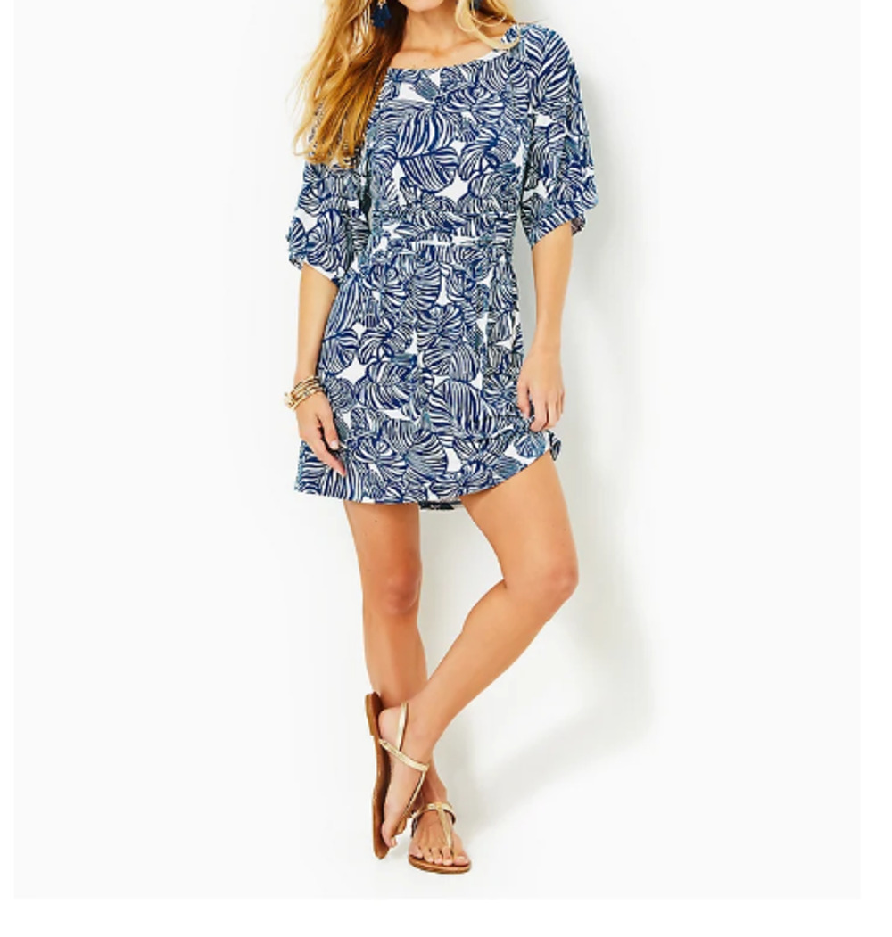 Lilly Pulitzer Sz XL Paragi Boat Neck Skort Romper Aegean Navy Beach Path